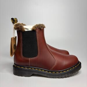 Dr. Martens 2976 Leonore Abruzzo WP Leather Faux Fur Lined Chelsea Boots - Brown